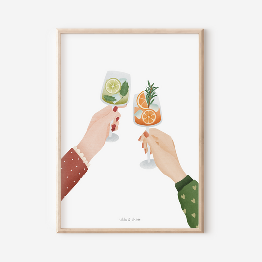 Poster Anstoßen Freundin Cocktails - Wanddeko Küche Anstoßen Drinks Silvester